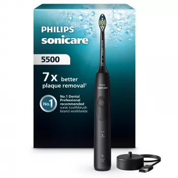 Sonic toothbrush Philips 5500 HX7111/01 — 62,000 mov/min, 2 modes, pressure sensor, rechargeable, black