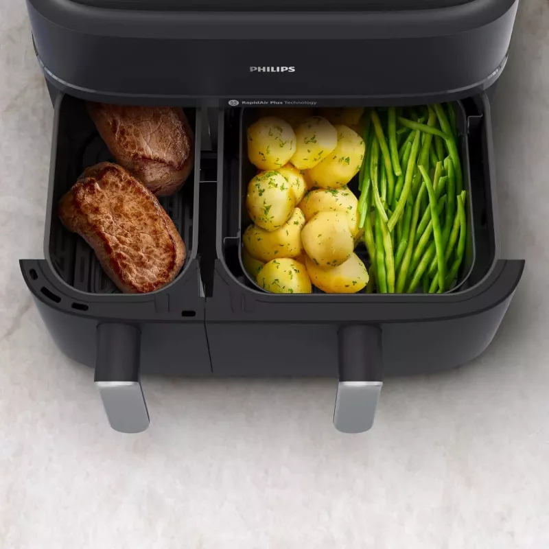 Hot air fryer Philips 5000 series NA551/00 — 9 L capacity, 2300 W, touch control, LED display, black/silver