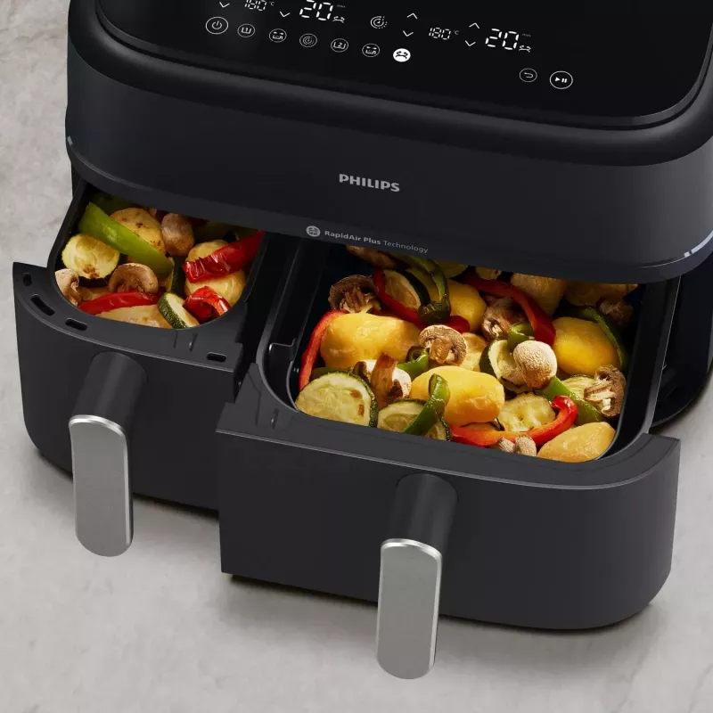 Hot air fryer Philips 5000 series NA551/00 — 9 L capacity, 2300 W, touch control, LED display, black/silver
