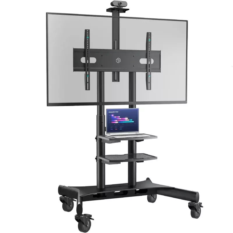 ONKRON TS1881-B Mobile TV Stand with Wheels and Shelves for 50–86" TVs, up to 90 kg, VESA 200×200–800×500, Height Adjustable, Black