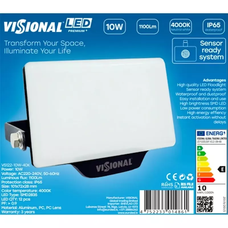 LED wall light VISIONAL VS122-10W-40K — 10 W, 1100 lm, 4000 K for exterior/ facade