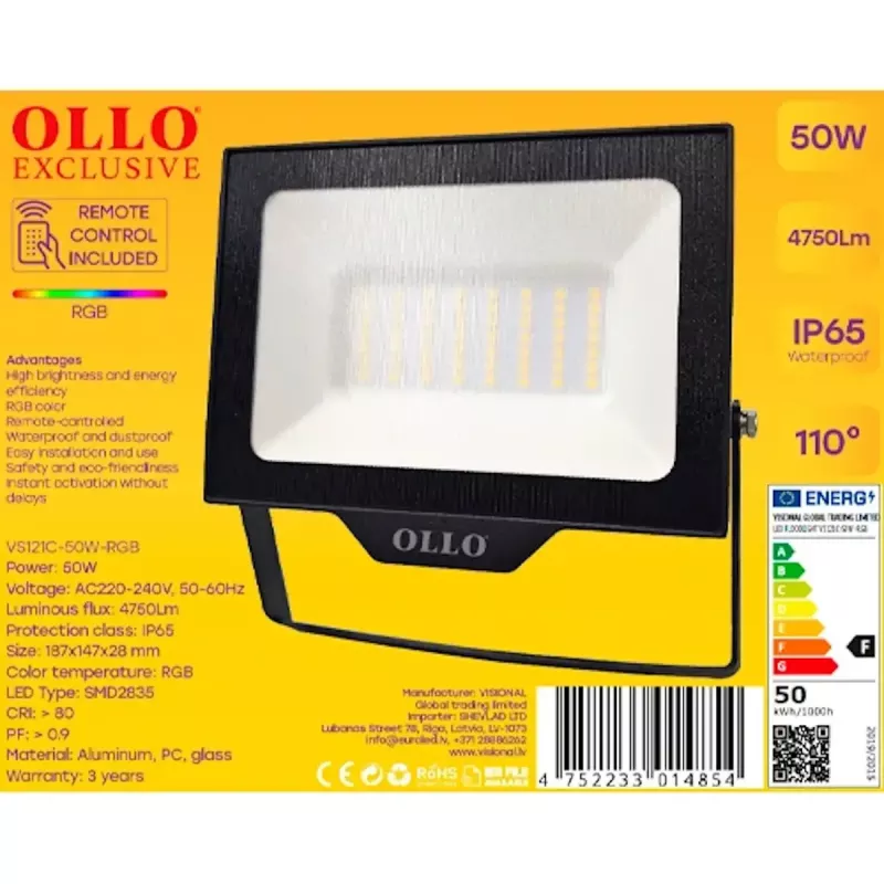 Outdoor LED floodlight OLLO VS121C-50W-RGB — 50 W, 4750 lm, RGB