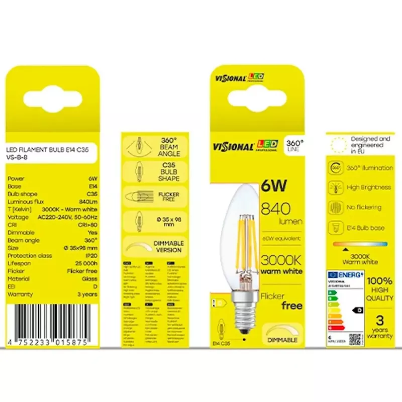 LED bulb VISIONAL VS-B-8 — 6 W, 840 lm, cool white (840)