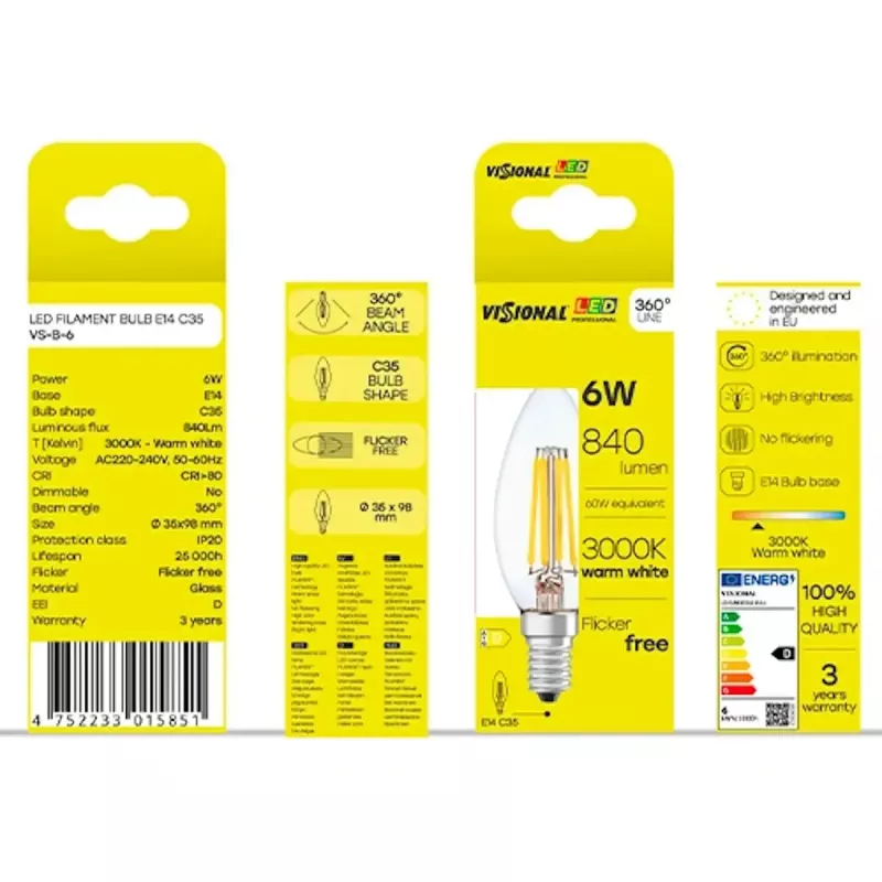 LED bulb VISIONAL VS-B-6, 6 W power consumption, 840 lm luminous flux