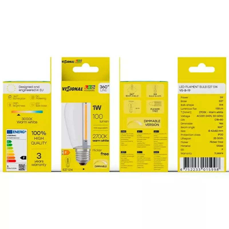 LED bulb VISIONAL VS-B-19 1W 100 lm 2700K, energy class F