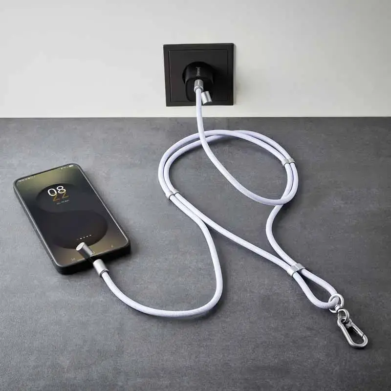 Intenso USB-C Charging Lanyard Phone Necklace Cable 60W Fast Charging Adjustable Length 1.65m Nylon Purple