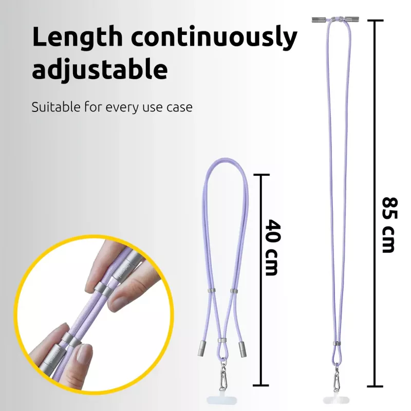 Intenso USB-C Charging Lanyard Phone Necklace Cable 60W Fast Charging Adjustable Length 1.65m Nylon Purple