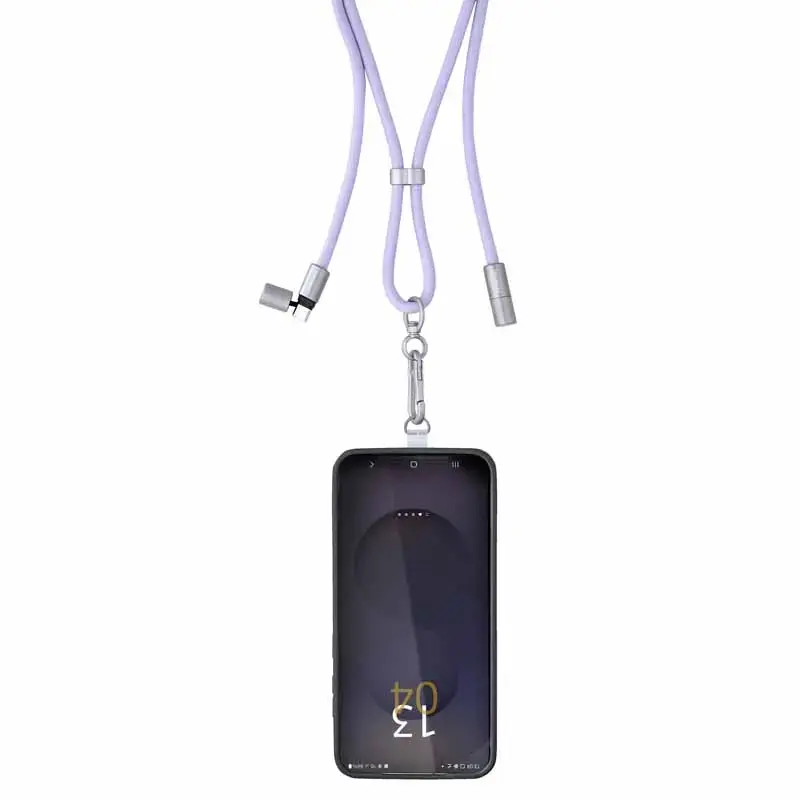 Intenso USB-C Charging Lanyard Phone Necklace Cable 60W Fast Charging Adjustable Length 1.65m Nylon Purple