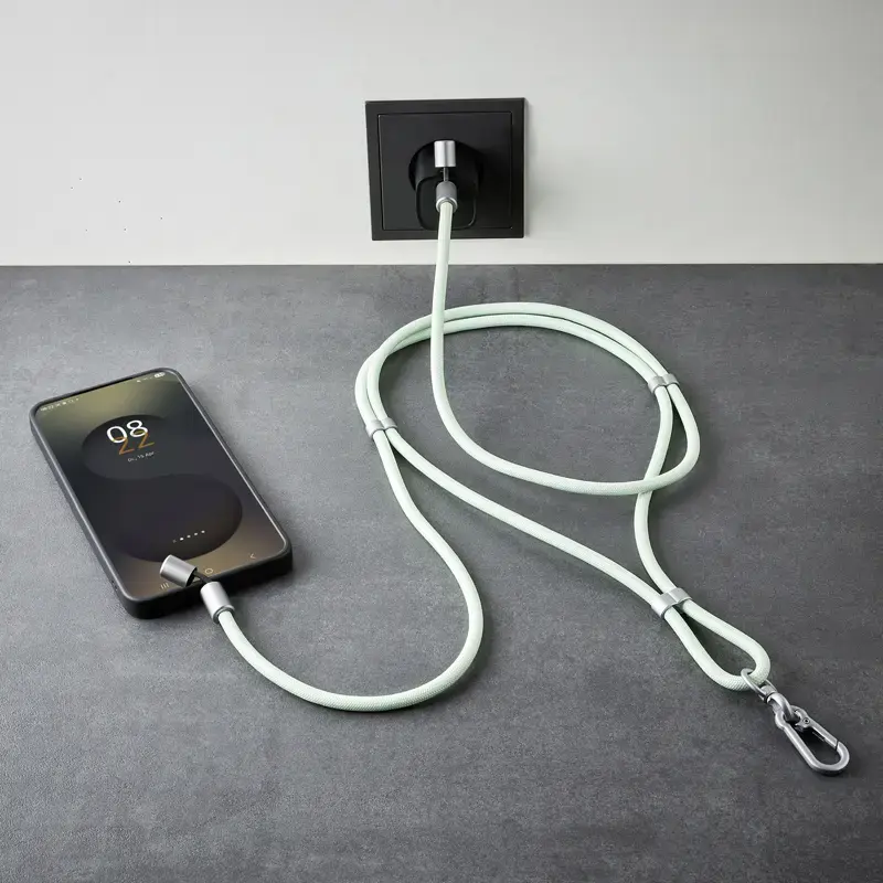 Intenso USB-C Charging Lanyard Phone Necklace Cable 60W Fast Charging Adjustable Length 1.65m Nylon Green