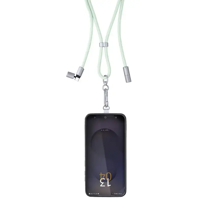Intenso USB-C Charging Lanyard Phone Necklace Cable 60W Fast Charging Adjustable Length 1.65m Nylon Green