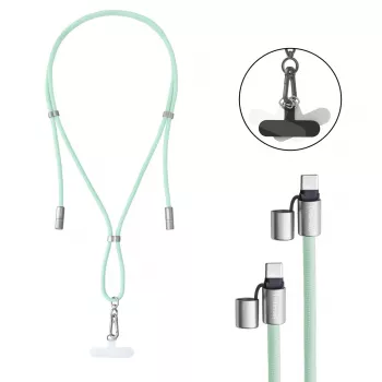 Intenso USB-C Charging Lanyard Phone Necklace Cable 60W Fast Charging Adjustable Length 1.65m Nylon Green