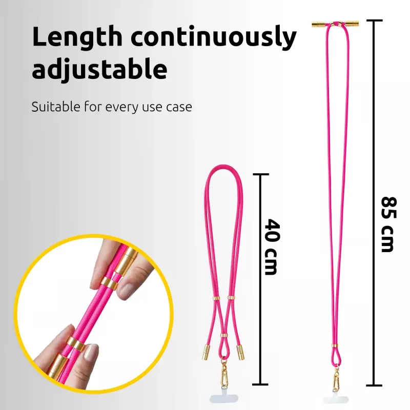 Intenso USB-C Charging Lanyard Phone Necklace Cable 60W Fast Charging Adjustable Length 1.65m Nylon Neon Pink