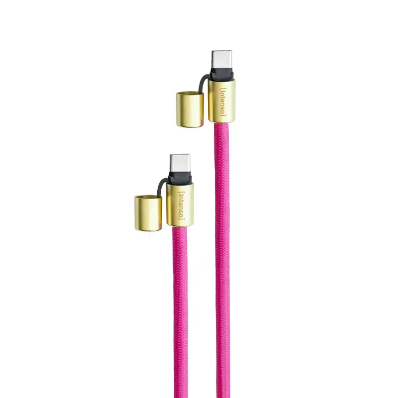 Intenso USB-C Charging Lanyard Phone Necklace Cable 60W Fast Charging Adjustable Length 1.65m Nylon Neon Pink