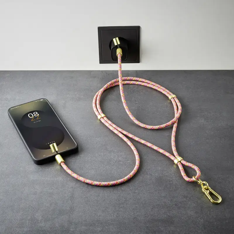 Intenso USB-C Charging Lanyard Phone Necklace Cable 60W Fast Charging Adjustable Length 1.65m Nylon Multicolour