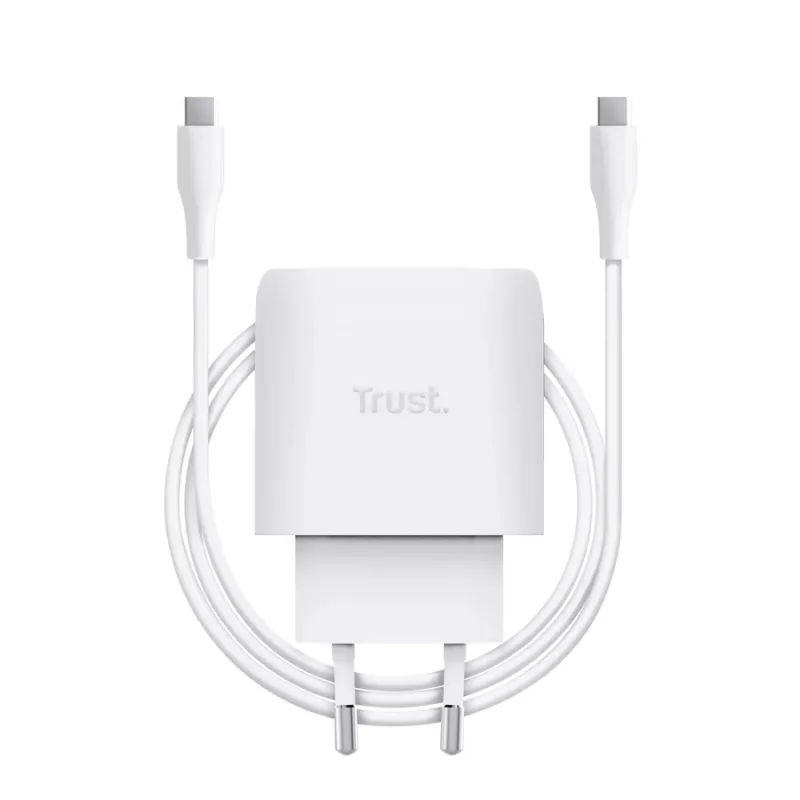 TRUST Maxo 45W USB-C GaN charger, 45 W, USB-C output, 20 V max, 2 m cable, white