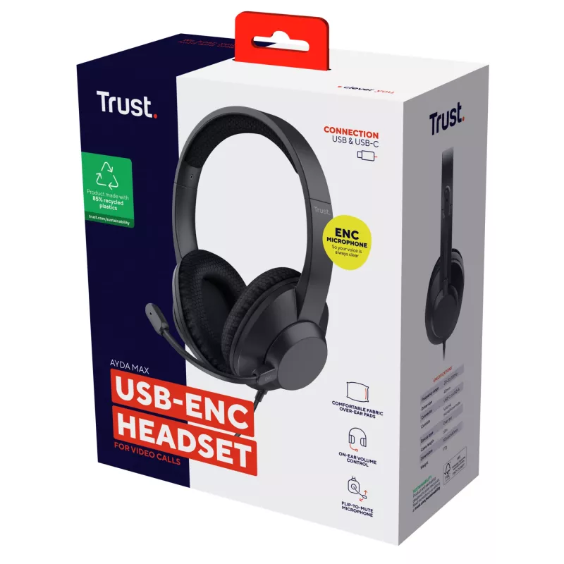 Trust Ayda Max Headset Wired Head-band Calls/Music USB Type-C / USB Type-A Black