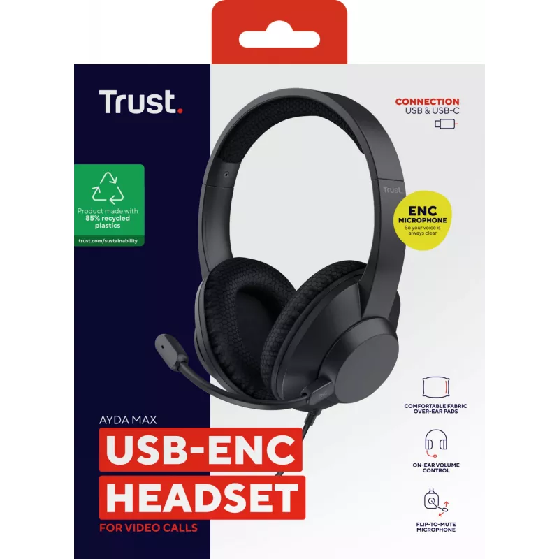 Trust Ayda Max Headset Wired Head-band Calls/Music USB Type-C / USB Type-A Black
