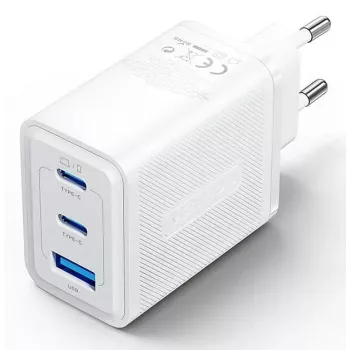 Vention FERW0-EU 65W Indoor AC Fast Charger for Laptop, Smartphone, Tablet, Smartwatch, Headphones, 2× USB-C, White