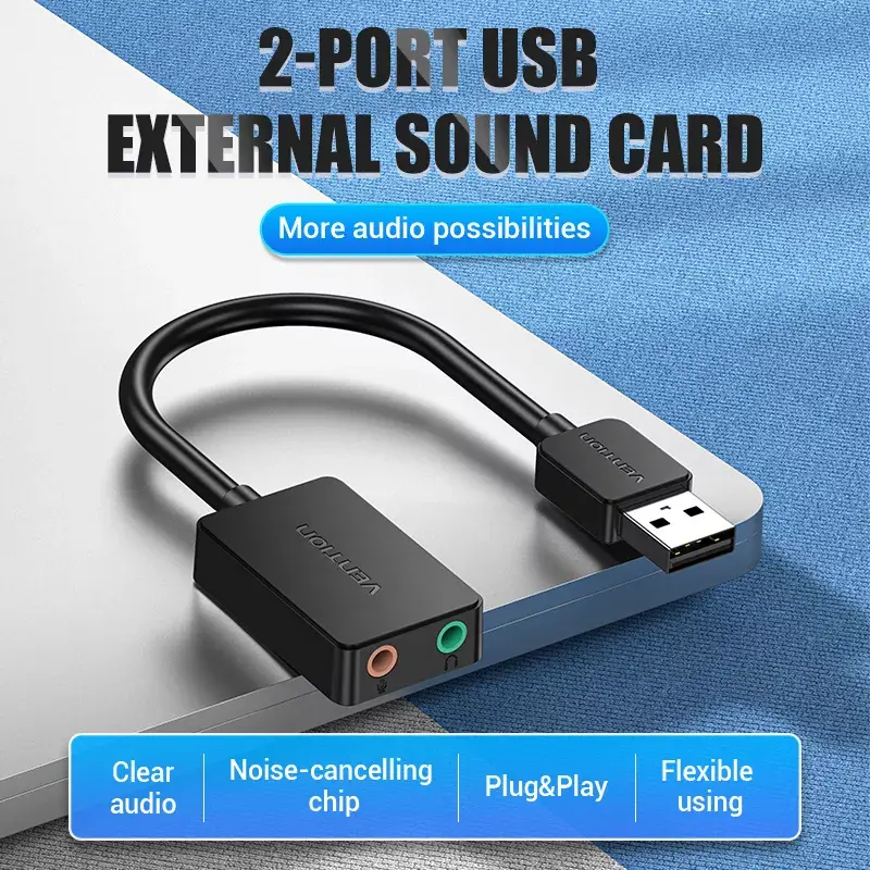 Vention 2-port USB External Sound Card 0.15M Black 2.1 channels 16 bit
