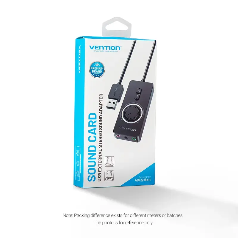 Vention USB 2.0 External Stereo Sound Adapter with Volume Control 0.15M Black ABS
