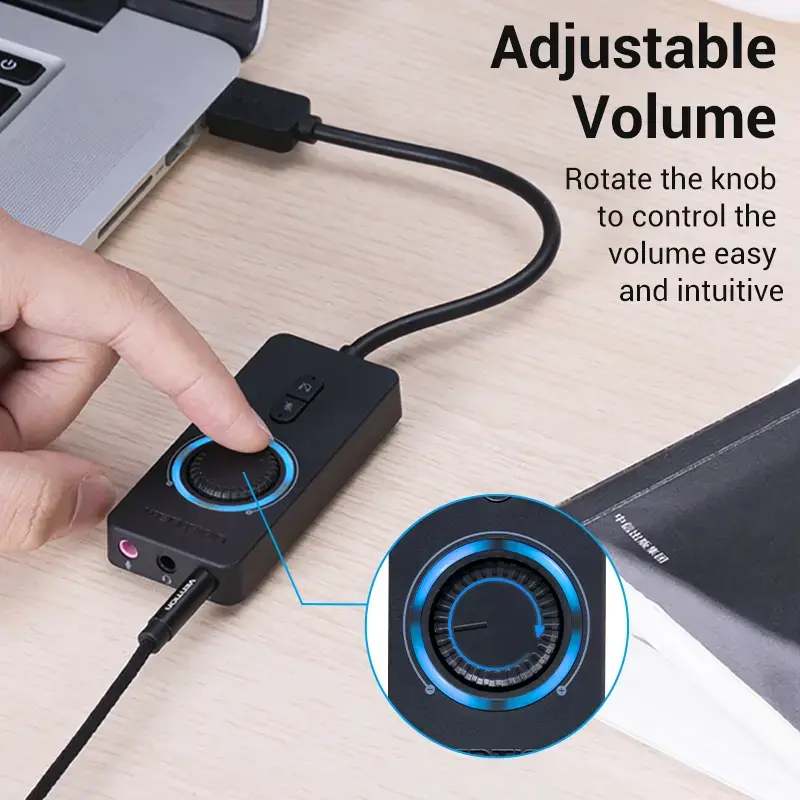 Vention USB 2.0 External Stereo Sound Adapter with Volume Control 0.15M Black ABS
