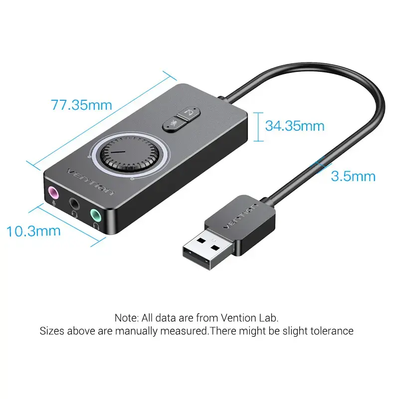 Vention USB 2.0 External Stereo Sound Adapter with Volume Control 0.15M Black ABS