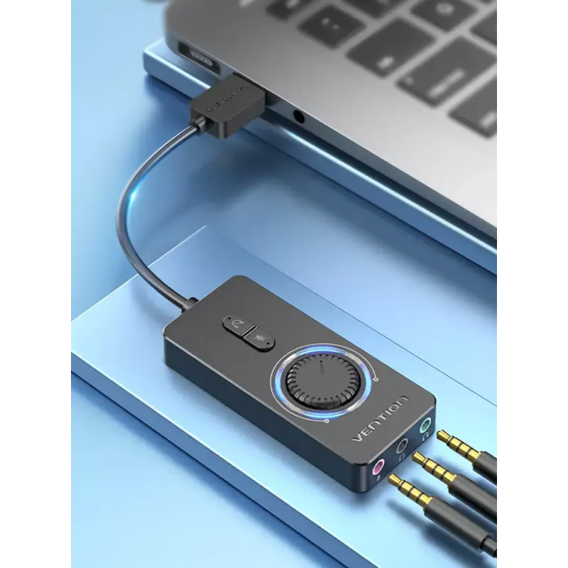 Vention USB 2.0 External Stereo Sound Adapter with Volume Control 0.15M Black ABS