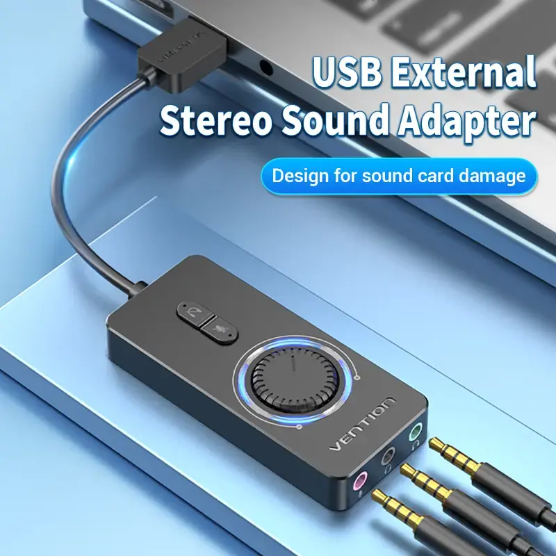Vention USB 2.0 External Stereo Sound Adapter with Volume Control 0.15M Black ABS