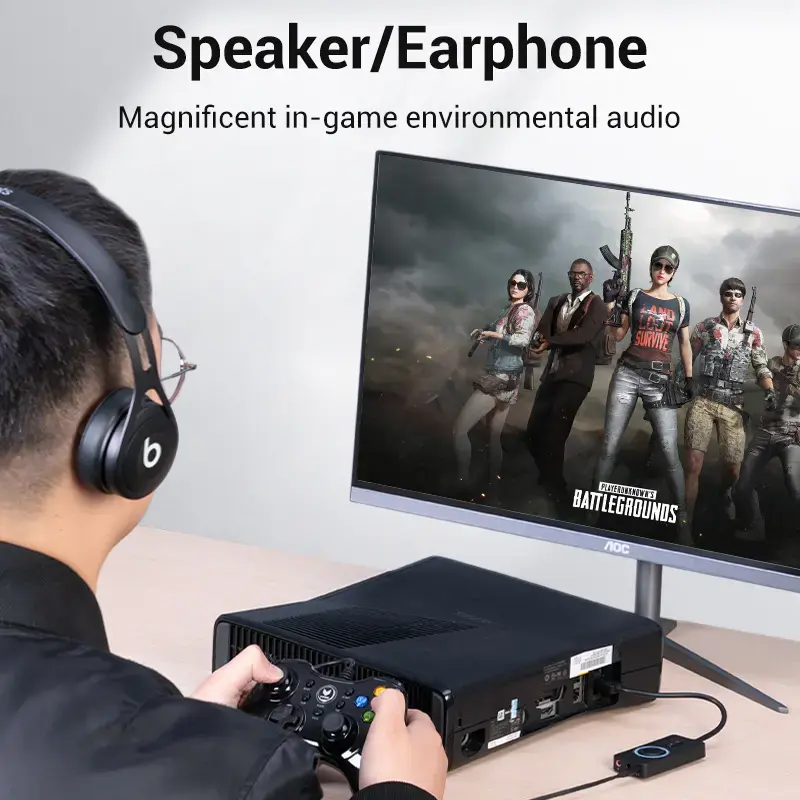 Vention USB 2.0 External Stereo Sound Adapter with Volume Control 0.15M Black ABS
