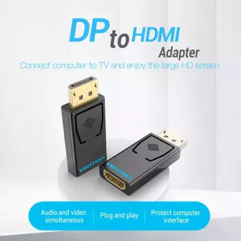 DisplayPort to HDMI adapter Vention HBKB0 — DP male to HDMI female, black, gold‑plated contacts