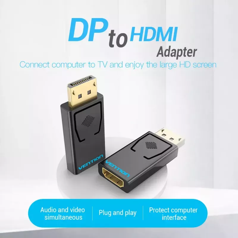 DisplayPort to HDMI adapter Vention HBKB0 — DP male to HDMI female, black, gold‑plated contacts
