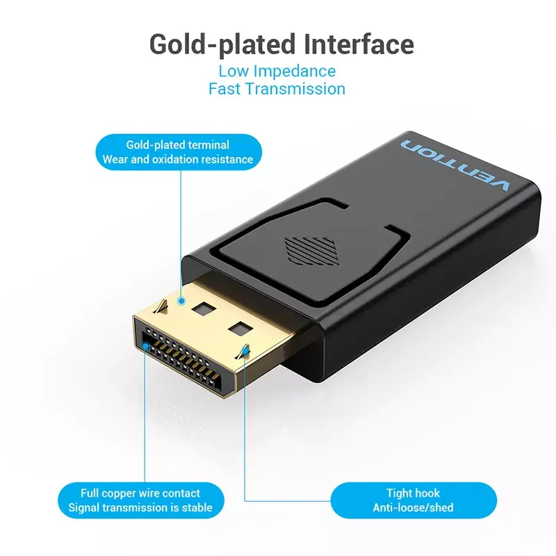 DisplayPort to HDMI adapter Vention HBKB0 — DP male to HDMI female, black, gold‑plated contacts