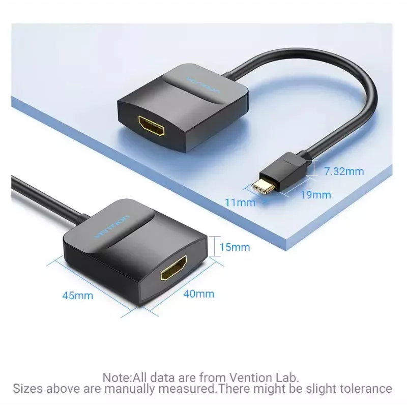 Vention USB Type-C to HDMI adapter TDCBB, 0.15 m, 3840×2160, Black, ABS