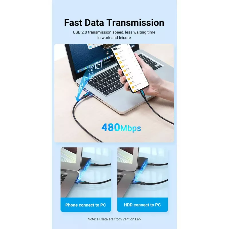 USB Adapter Vention CDWB0 USB 2.0 Male to USB-C Female Black PVC