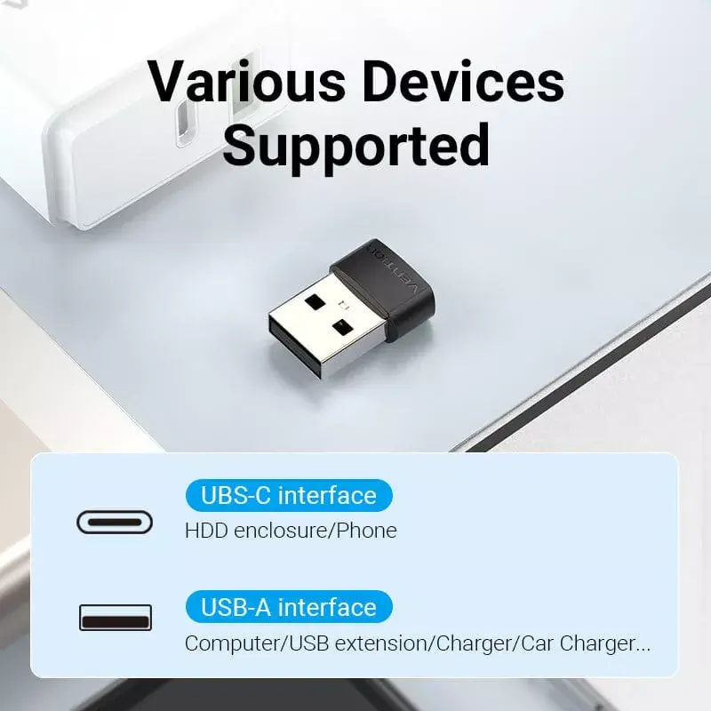 USB Adapter Vention CDWB0 USB 2.0 Male to USB-C Female Black PVC
