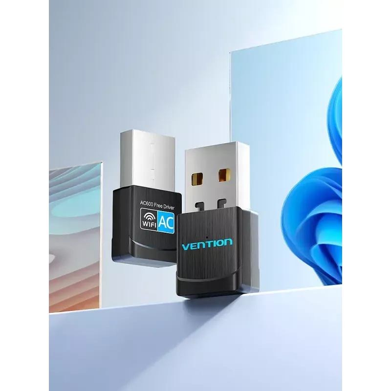 Vention USB Wi-Fi Dual Band Adapter 2.4G/5G Black Wireless USB 433 Mbit/s