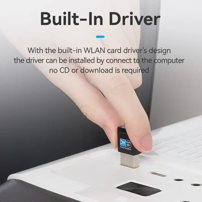 Vention USB Wi-Fi Dual Band Adapter 2.4G/5G Black Wireless USB 433 Mbit/s
