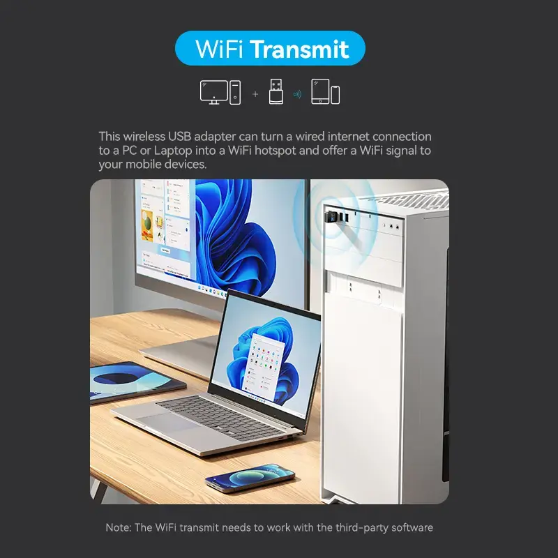 Vention USB Wi-Fi Dual Band Adapter 2.4G/5G Black Wireless USB 433 Mbit/s