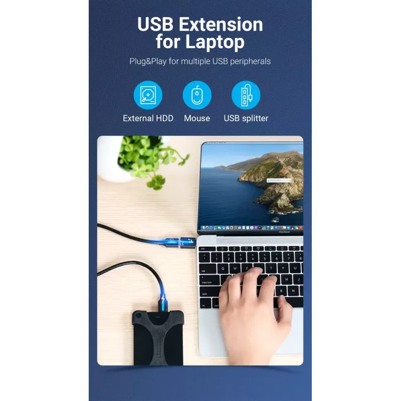 Vention USB-C to USB 3.0 OTG Adapter CDUB0 — USB-C male to USB-A female, black PVC, nickel-plated contacts