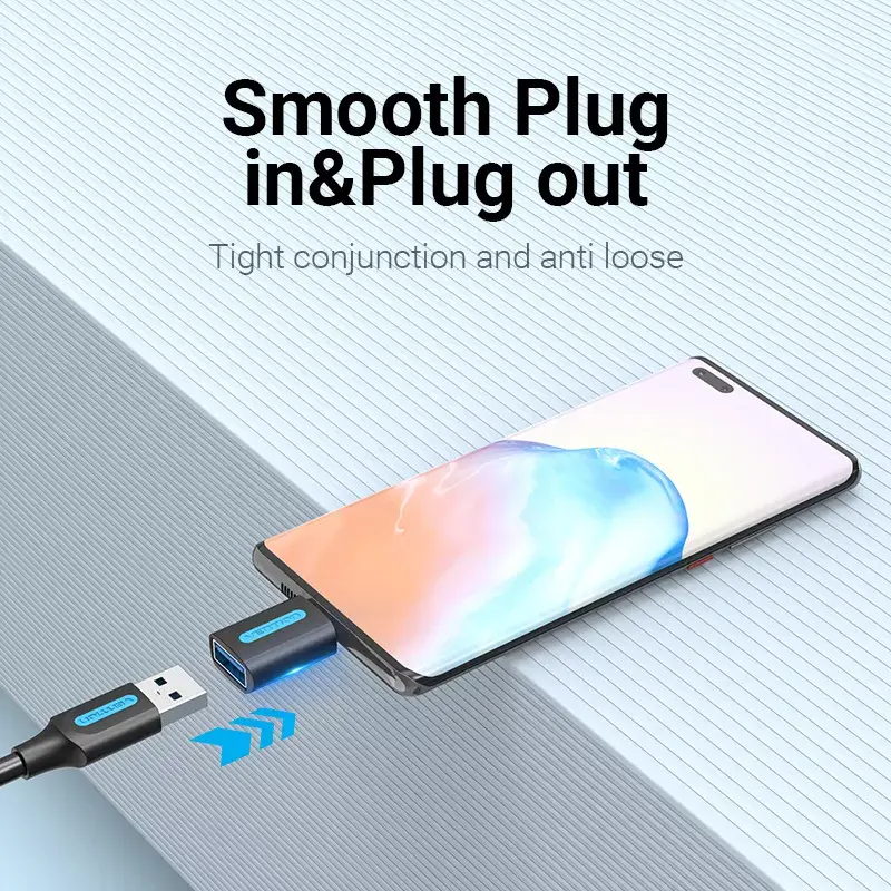 Vention USB-C to USB 3.0 OTG Adapter CDUB0 — USB-C male to USB-A female, black PVC, nickel-plated contacts
