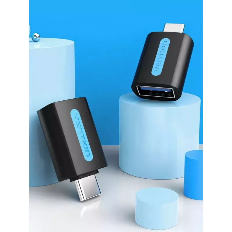Vention USB-C to USB 3.0 OTG Adapter CDUB0 — USB-C male to USB-A female, black PVC, nickel-plated contacts