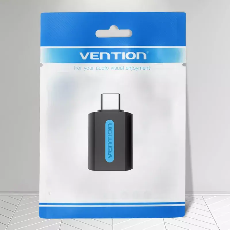 Vention USB-C to USB 3.0 OTG Adapter CDUB0 — USB-C male to USB-A female, black PVC, nickel-plated contacts