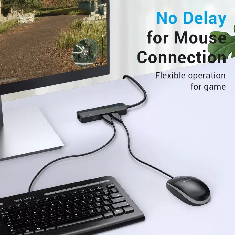 USB 2.0 Hub Vention 3-Port with 100M Ethernet Adapter, USB 2.0 Host, 4 Ports, Black