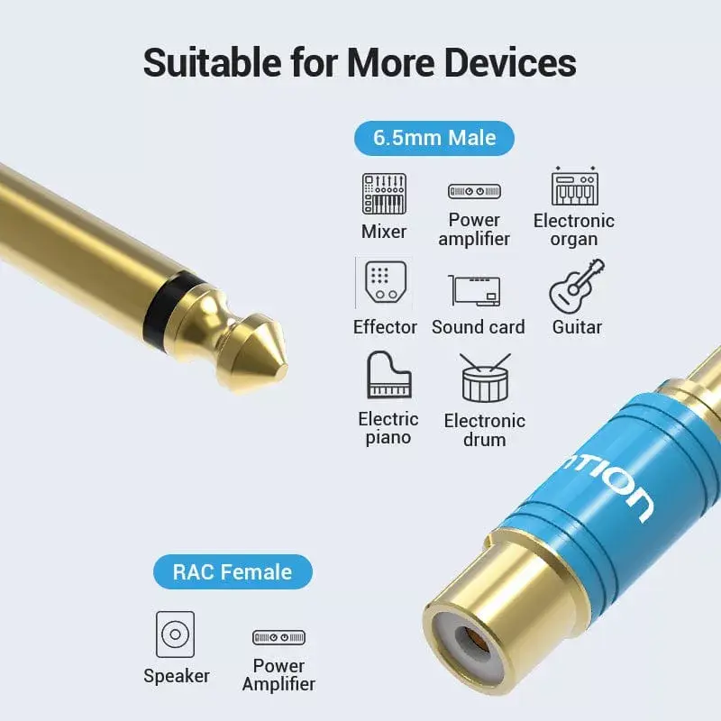 Audio adapter Vention VDD-C03 — 6.5mm (male) to RCA (female), gold-plated contacts, blue
