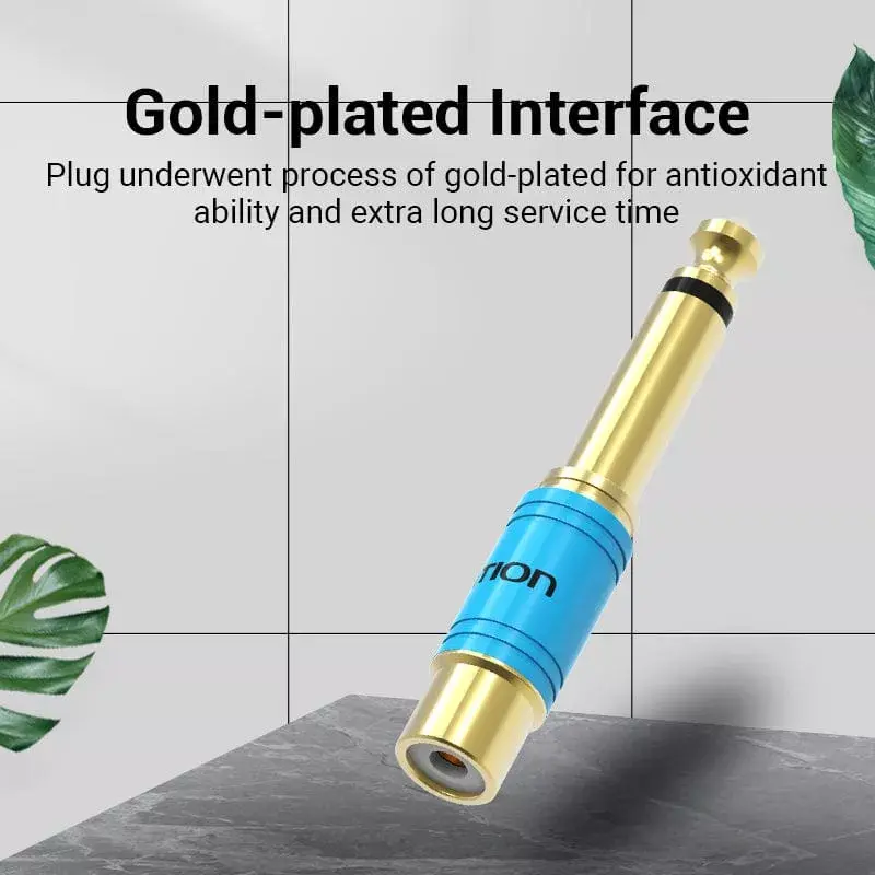 Audio adapter Vention VDD-C03 — 6.5mm (male) to RCA (female), gold-plated contacts, blue