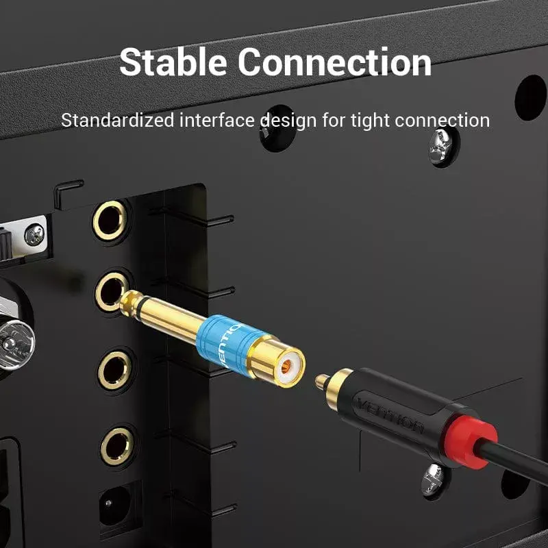 Audio adapter Vention VDD-C03 — 6.5mm (male) to RCA (female), gold-plated contacts, blue