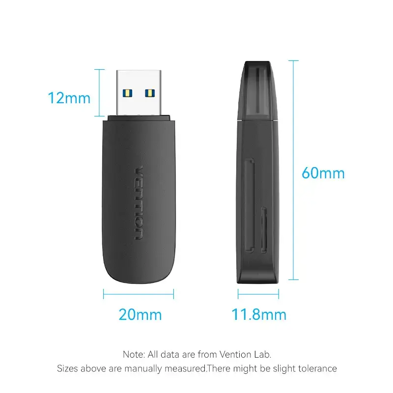 Vention 2-in-1 USB 3.2 Gen 1 (USB 3.0) Card Reader — SD & MicroSD, Black, Compact