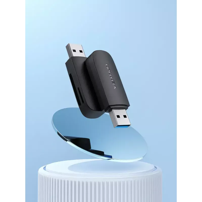 Vention 2-in-1 USB 3.2 Gen 1 (USB 3.0) Card Reader — SD & MicroSD, Black, Compact