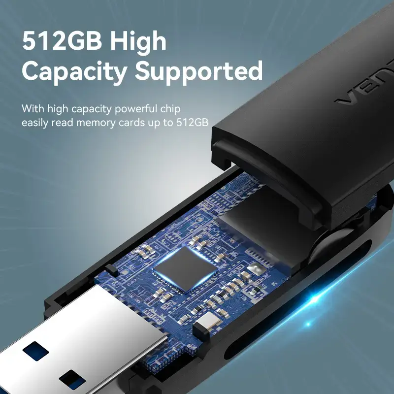 Vention 2-in-1 USB 3.2 Gen 1 (USB 3.0) Card Reader — SD & MicroSD, Black, Compact