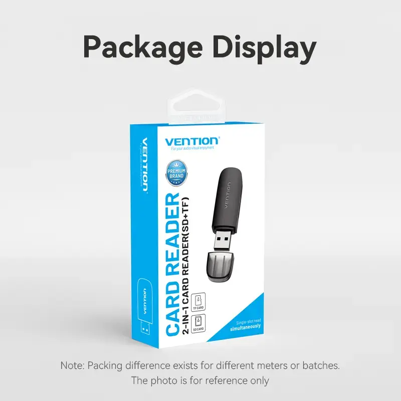 Vention 2-in-1 USB 3.0 A Card Reader SD+TF, USB 3.2 Gen 1, 5000 Mbit/s, Black